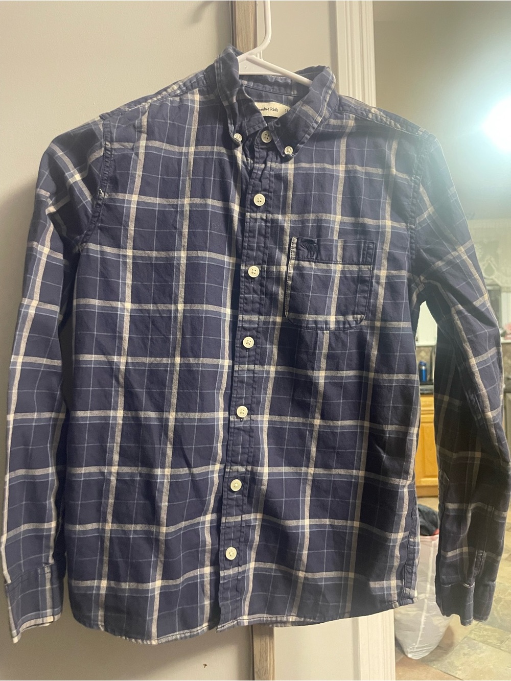 abercrombie kids Navy and White Plaid Button-Down Shirt